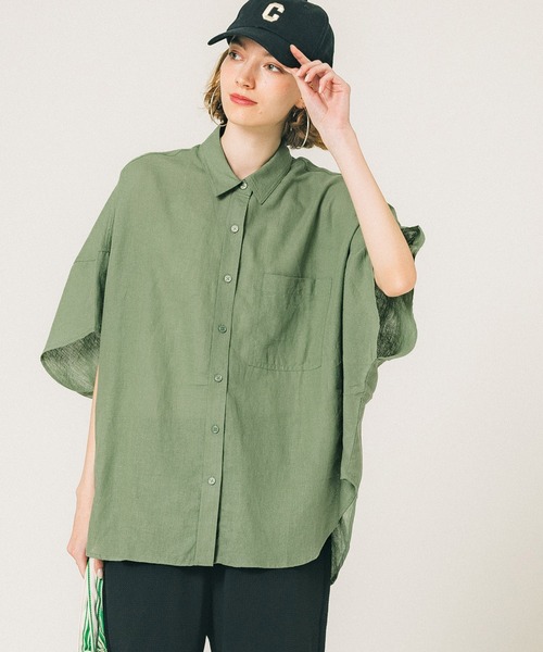 coca（coca）（コカ）の「レーヨンリネンポンチョシャツ（シャツ/ブラウス・レディース・ブラック/アイボリー/ホワイト/ライトグリーン/グレイッシュベージュ/ライトピンク/イエロー・M/L）」の5枚目の写真