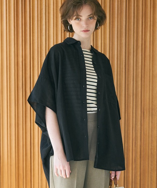 coca（coca）（コカ）の「レーヨンリネンポンチョシャツ（シャツ/ブラウス・レディース・ブラック/アイボリー/ホワイト/ライトグリーン/グレイッシュベージュ/ライトピンク/イエロー・M/L）」の3枚目の写真