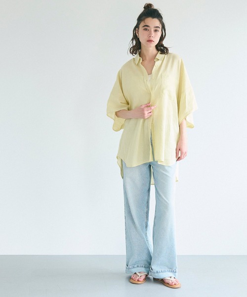 coca（coca）（コカ）の「レーヨンリネンポンチョシャツ（シャツ/ブラウス・レディース・ブラック/アイボリー/ホワイト/ライトグリーン/グレイッシュベージュ/ライトピンク/イエロー・M/L）」の8枚目の写真