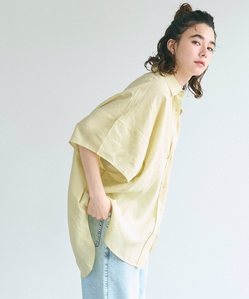 coca（coca）（コカ）の「レーヨンリネンポンチョシャツ（シャツ/ブラウス・レディース・ブラック/アイボリー/ホワイト/ライトグリーン/グレイッシュベージュ/ライトピンク/イエロー・M/L）」の9枚目の写真