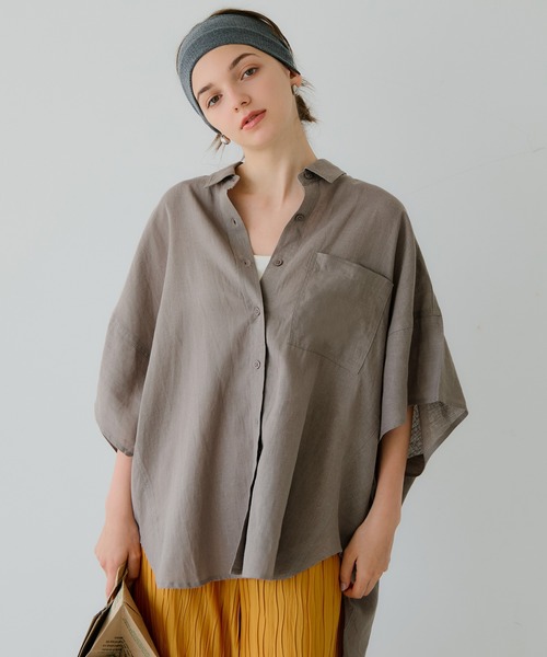 coca（coca）（コカ）の「レーヨンリネンポンチョシャツ（シャツ/ブラウス・レディース・ブラック/アイボリー/ホワイト/ライトグリーン/グレイッシュベージュ/ライトピンク/イエロー・M/L）」の12枚目の写真