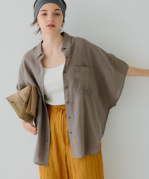 coca（coca）（コカ）の「レーヨンリネンポンチョシャツ（シャツ/ブラウス・レディース・ブラック/アイボリー/ホワイト/ライトグリーン/グレイッシュベージュ/ライトピンク/イエロー・M/L）」の14枚目の写真