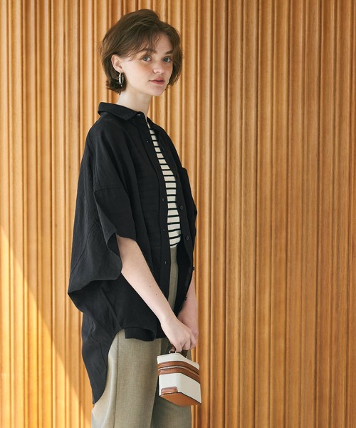 coca（coca）（コカ）の「レーヨンリネンポンチョシャツ（シャツ/ブラウス・レディース・ブラック/アイボリー/ホワイト/ライトグリーン/グレイッシュベージュ/ライトピンク/イエロー・M/L）」の17枚目の写真