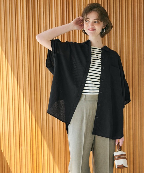 coca（coca）（コカ）の「レーヨンリネンポンチョシャツ（シャツ/ブラウス・レディース・ブラック/アイボリー/ホワイト/ライトグリーン/グレイッシュベージュ/ライトピンク/イエロー・M/L）」の18枚目の写真
