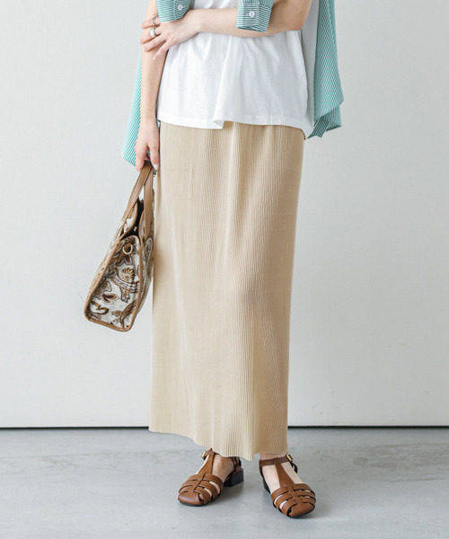 SUGAR BISKET(シュガービスケット)の「セルフカットプリーツIラインスカート(スカート・レディース・ブラック/ベージュ/ピンク/オレンジ/グリーン/マスタード/ホワイト系その他/オレンジ系その他・S/L)」の1枚目の写真