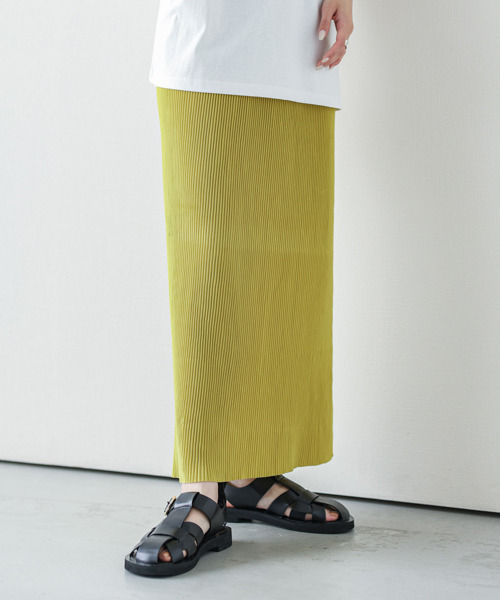 SUGAR BISKET(シュガービスケット)の「セルフカットプリーツIラインスカート(スカート・レディース・ブラック/ベージュ/ピンク/オレンジ/グリーン/マスタード/ホワイト系その他/オレンジ系その他・S/L)」の5枚目の写真