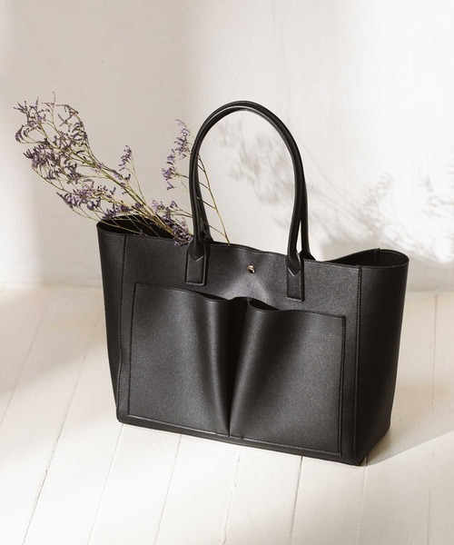 & chouette（アンドシュエット）の「フロントポケット A4対応トート（トートバッグ・レディース・グレイッシュベージュ/ブラック/グレー/ライトグレー/ベージュ/ミント・FREE）」の2枚目の写真