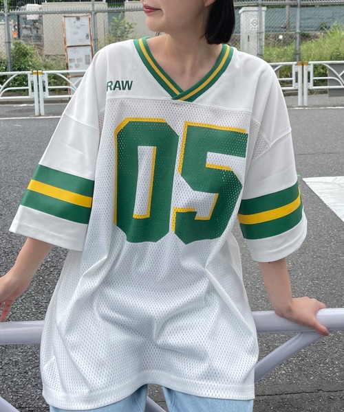 WEGO(ウィゴー)の「WEGO/ラインリブBIGメッシュT(Tシャツ/カットソー・レディース・ホワイト/サックスブルー・FREE)」の1枚目の写真