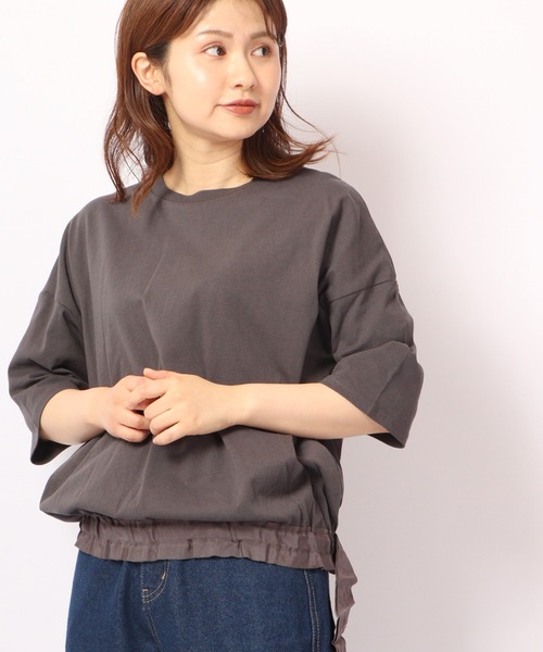 Quelle Chance(ケルシャンス)の「Quelle chance ウエストテープクルートップス(Tシャツ/カットソー・レディース・チャコールグレー/ミント/ホワイト系その他・M/L)」の3枚目の写真