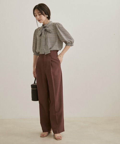 VIS(ビス)の「【EASY CARE】【リボン取り外し可能】柄&無地リボンブラウス(シャツ/ブラウス・レディース・ブラック系その他/キナリ/ベージュ系その他2/レッド・FREE)」の9枚目の写真