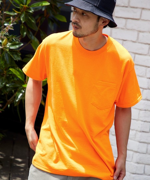 MONO-MART（モノマート）の「ギルダン ビッグシルエット USAオーバーサイズ 1/2スリーブ 胸ポケット Tシャツ（Tシャツ/カットソー・メンズ・ホワイト/チャコールグレー/ライトブルー/ブラック/ライム/グリーン/ネイビー/マルーン/オレンジ/オレンジ系その他/グレー/ブラウン系その他・M/XL/L/XXL）」の12枚目の写真