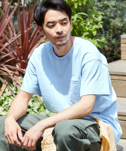 MONO-MART（モノマート）の「ギルダン ビッグシルエット USAオーバーサイズ 1/2スリーブ 胸ポケット Tシャツ（Tシャツ/カットソー・メンズ・ホワイト/チャコールグレー/ライトブルー/ブラック/ライム/グリーン/ネイビー/マルーン/オレンジ/オレンジ系その他/グレー/ブラウン系その他・M/XL/L/XXL）」の8枚目の写真