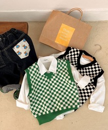 aimoha | 【aimoha-KIDS-】韓国子供服　ブロックチェックVネックニットベスト(ベスト)