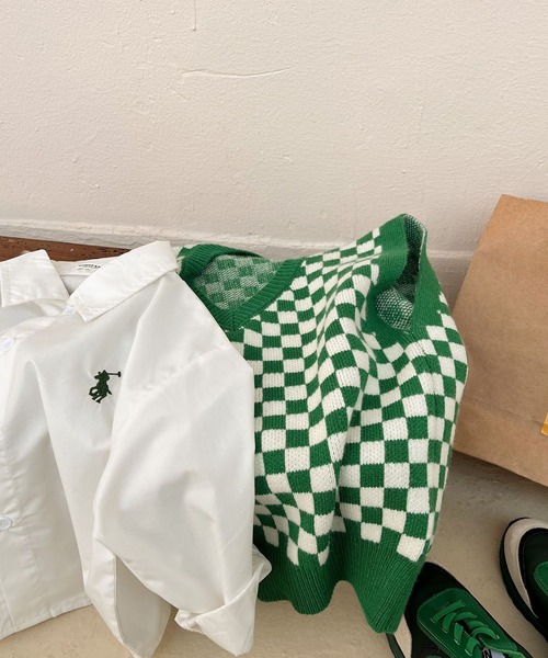 aimoha（アイモハ）の「【aimoha-KIDS-】子供服　ブロックチェックVネックニットベスト（ベスト・キッズ・ブラック/グリーン・90/100/110/120/130/140）」の7枚目の写真