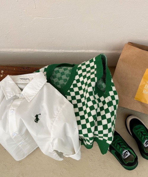 aimoha（アイモハ）の「【aimoha-KIDS-】子供服　ブロックチェックVネックニットベスト（ベスト・キッズ・ブラック/グリーン・90/100/110/120/130/140）」の8枚目の写真