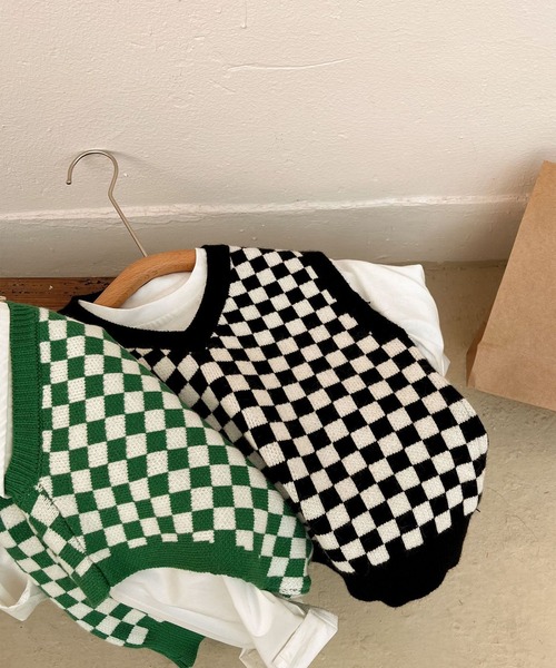 aimoha（アイモハ）の「【aimoha-KIDS-】子供服　ブロックチェックVネックニットベスト（ベスト・キッズ・ブラック/グリーン・90/100/110/120/130/140）」の10枚目の写真