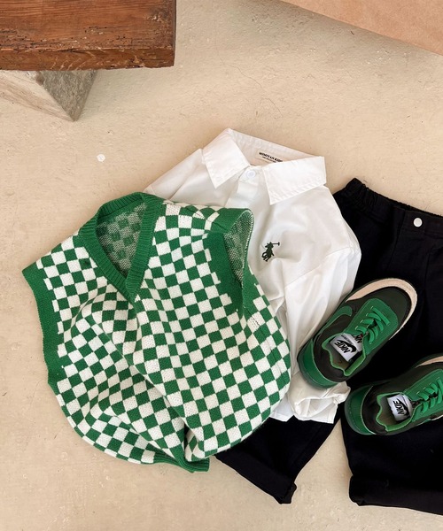 aimoha（アイモハ）の「【aimoha-KIDS-】子供服　ブロックチェックVネックニットベスト（ベスト・キッズ・ブラック/グリーン・90/100/110/120/130/140）」の12枚目の写真