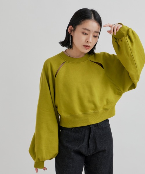 VANNIE U（ヴァニーユー）の「ラグランスリットスウェット（スウェット・レディース・グリーン/アイボリー・FREE）」の20枚目の写真