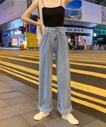 2WAYハイウエストタックストレートデニム