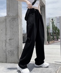 2WAYハイウエストタックストレートデニム