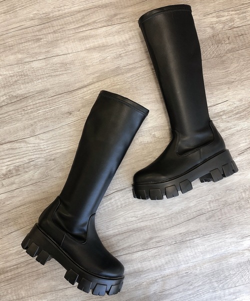 Noubel Voug Relax(ヌーベルヴォーグリラックス)の「トラックソールストレッチロングブーツ(ブーツ・レディース・ホワイト/ブラック・S/M/L/LL)」の6枚目の写真