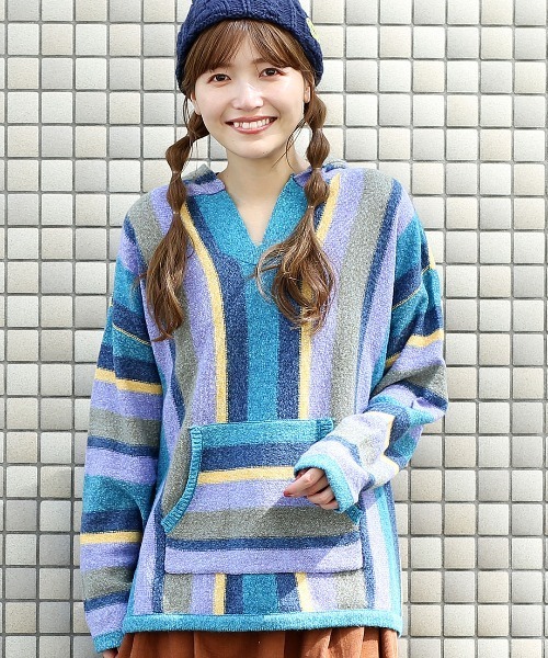 チチカカ（チチカカ）の「メキシカンパーカニットプルオーバー（ニット/セーター・レディース・ライトブルー/ネイビー・FREE）」の2枚目の写真