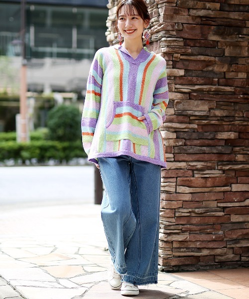 チチカカ（チチカカ）の「メキシカンパーカニットプルオーバー（ニット/セーター・レディース・ライトブルー/ネイビー・FREE）」の11枚目の写真