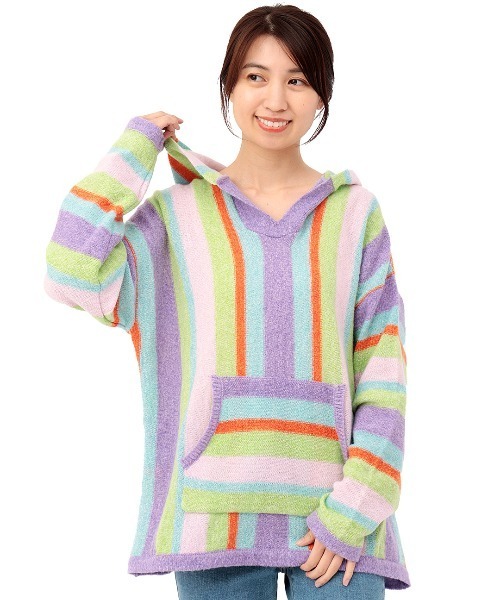 チチカカ（チチカカ）の「メキシカンパーカニットプルオーバー（ニット/セーター・レディース・ライトブルー/ネイビー・FREE）」の9枚目の写真