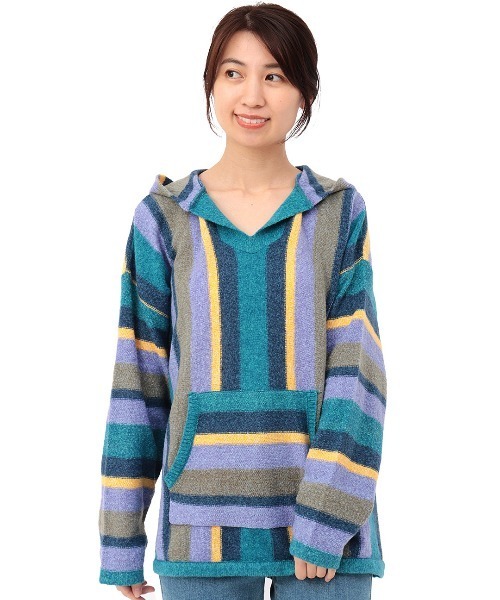 チチカカ（チチカカ）の「メキシカンパーカニットプルオーバー（ニット/セーター・レディース・ライトブルー/ネイビー・FREE）」の13枚目の写真