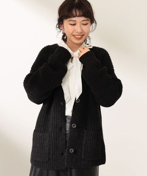 Demi-Luxe BEAMS（デミルクス ビームス）の「Demi-Luxe BEAMS / 畦編み Vネック カーディガン（カーディガン/ボレロ・レディース・ダークブラウン/オフホワイト・ONE SIZE）」の15枚目の写真