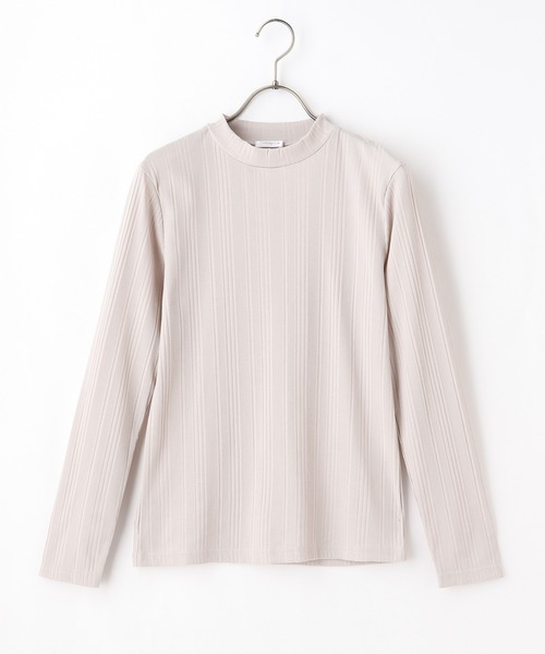 Honeys（ハニーズ）の「ランダムテレコハイネック（Tシャツ/カットソー・レディース・ベージュ/モカ/ブルー/ネイビー/オフホワイト/ブラック/ボルドー・S/M/L）」の14枚目の写真