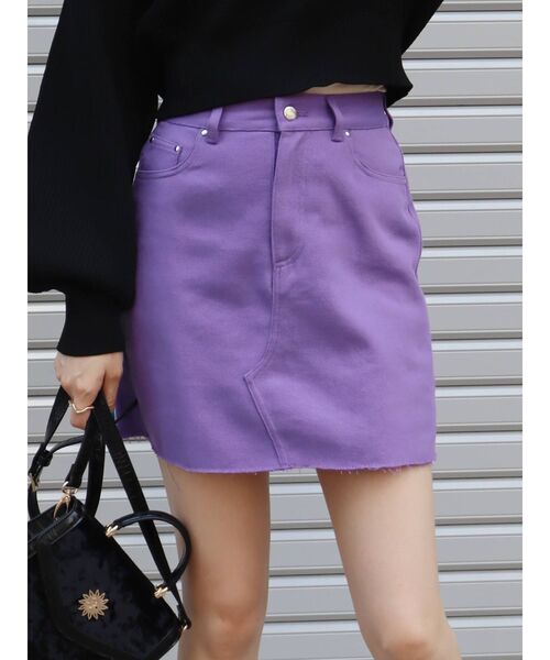 EVRIS(エヴリス)の「カラーツイルミニスカート(スカート・レディース・パープル/レッド/グリーン・SMALL/MEDIUM)」の3枚目の写真