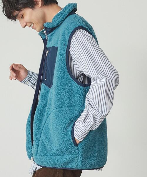 coen（コーエン）の「[洗える]ボアスタンドジップベスト（ベスト・メンズ・オフホワイト/レッド/コバルトブルー・S/XL/M/L）」の3枚目の写真