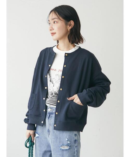 Green　Parks（グリーンパークス）の「釦付き裏毛カーディガン（カーディガン/ボレロ・レディース・ブルーグリーン/ネイビー/ピンク・FREE）」の15枚目の写真