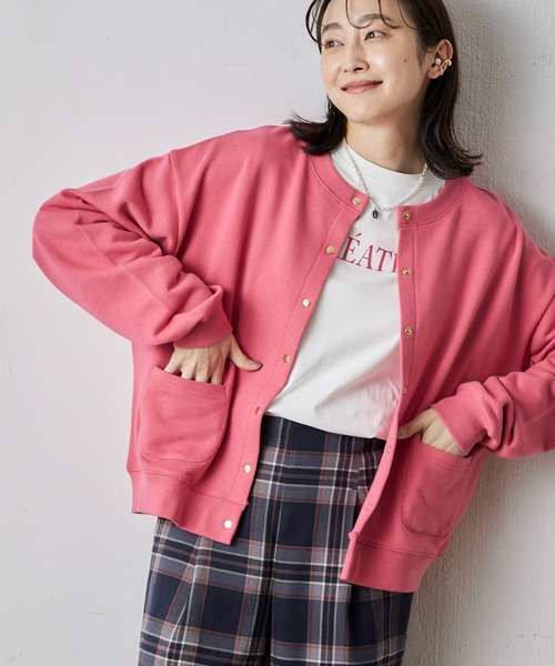 Green　Parks（グリーンパークス）の「釦付き裏毛カーディガン（カーディガン/ボレロ・レディース・ブルーグリーン/ネイビー/ピンク・FREE）」の3枚目の写真