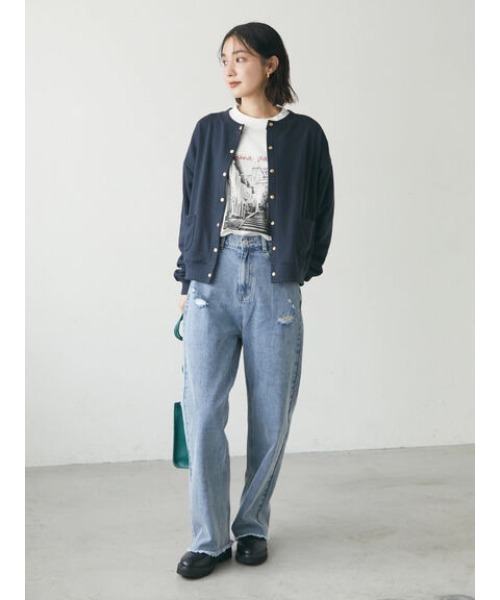 Green　Parks（グリーンパークス）の「釦付き裏毛カーディガン（カーディガン/ボレロ・レディース・ブルーグリーン/ネイビー/ピンク・FREE）」の4枚目の写真