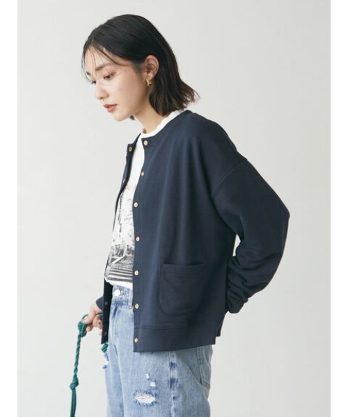 Green　Parks（グリーンパークス）の「釦付き裏毛カーディガン（カーディガン/ボレロ・レディース・ブルーグリーン/ネイビー/ピンク・FREE）」の7枚目の写真