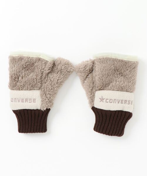 CONVERSE（コンバース）の「CONVERSE Piping Boa Glove/フィンガーレス/指ぬき/手袋/グローブ/コンバース（手袋・レディース・ブラック/アイボリー/ブラウン・FREE）」の2枚目の写真