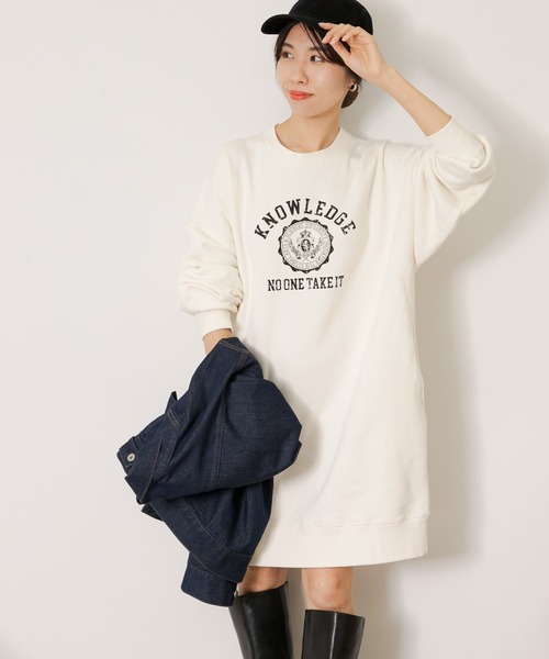 URBAN RESEARCH Sonny Label（アーバンリサーチサニーレーベル）の「『WEB/一部店舗限定』カレッジロゴスウェットBIGワンピース（ワンピース・レディース・ブラック/オフホワイト/グレー系その他・FREE）」の7枚目の写真
