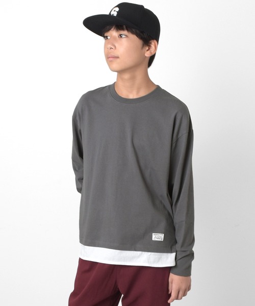 GLAZOS（グラソス）の「裾レイヤードクルーネック長袖Ｔシャツ（Tシャツ/カットソー・キッズ・ブルー/チャコールグレー/グリーン/グレー・170cm/150cm/160cm/140cm）」の9枚目の写真