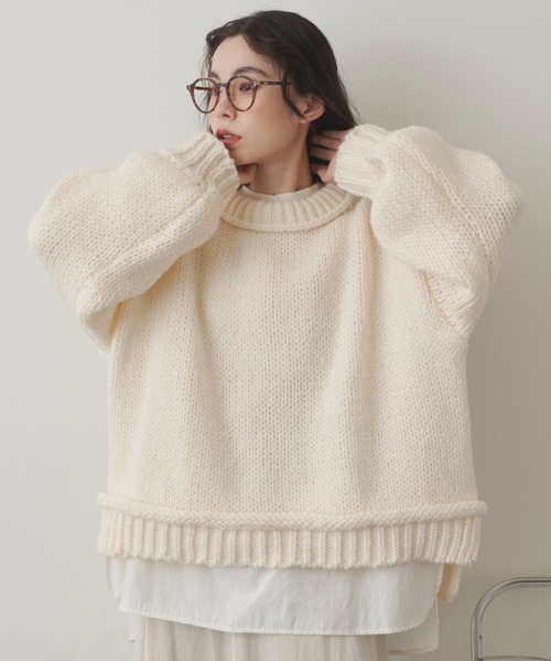 Libra Cue（リブラ キュー）の「【着用動画あり】ボリュームスリーブオーバールーズニット（ニット/セーター・レディース・ブラック/イエロー/アイボリー・FREE）」の2枚目の写真