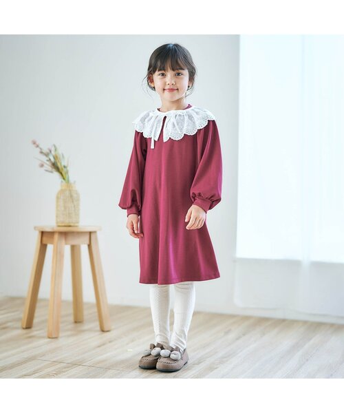 apres les cours（アプレレクール）の「【フォーマル対応】付け襟＆フレアワンピース_アプレレクールマシェリ（ワンピース・キッズ・ブラック/ブルー/ワインレッド・90/100/110/120/80/130/140）」の7枚目の写真