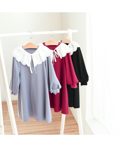 apres les cours（アプレレクール）の「【フォーマル対応】付け襟＆フレアワンピース_アプレレクールマシェリ（ワンピース・キッズ・ブラック/ブルー/ワインレッド・90/100/110/120/80/130/140）」の11枚目の写真