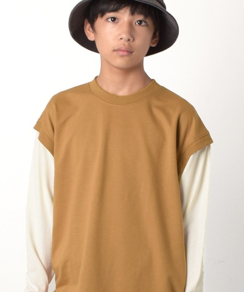 GLAZOS（グラソス）の「ベストレイヤード風Tシャツ（Tシャツ/カットソー・キッズ・グレー/ブラック/ベージュ・160cm/150cm/170cm/140cm）」の3枚目の写真