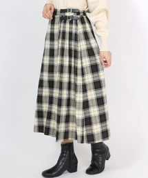 Salong hameu（サロン ハミュー）の「ウエストベルト付き 先染めチェックロングプリーツスカート（スカート）」