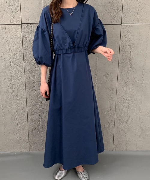 ECLIN（エクラン）の「ショートブラウスコンビマキシ丈キャミソールワンピース（ワンピース・レディース・ネイビー/ブラウン/グリーン/カーキ・FREE）」の4枚目の写真