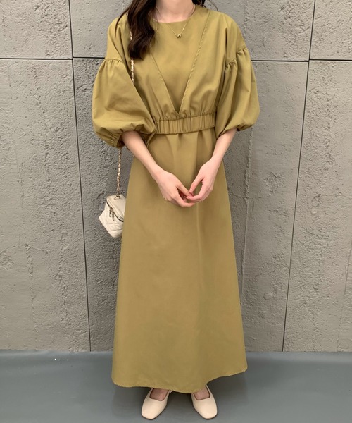 ECLIN（エクラン）の「ショートブラウスコンビマキシ丈キャミソールワンピース（ワンピース・レディース・ネイビー/ブラウン/グリーン/カーキ・FREE）」の3枚目の写真