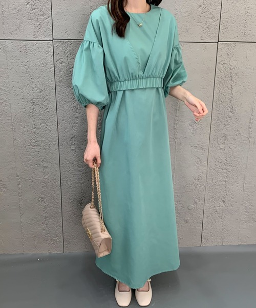 ECLIN（エクラン）の「ショートブラウスコンビマキシ丈キャミソールワンピース（ワンピース・レディース・ネイビー/ブラウン/グリーン/カーキ・FREE）」の2枚目の写真