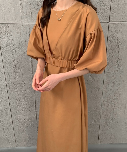 ECLIN（エクラン）の「ショートブラウスコンビマキシ丈キャミソールワンピース（ワンピース・レディース・ネイビー/ブラウン/グリーン/カーキ・FREE）」の5枚目の写真