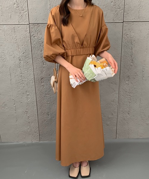 ECLIN（エクラン）の「ショートブラウスコンビマキシ丈キャミソールワンピース（ワンピース・レディース・ネイビー/ブラウン/グリーン/カーキ・FREE）」の6枚目の写真